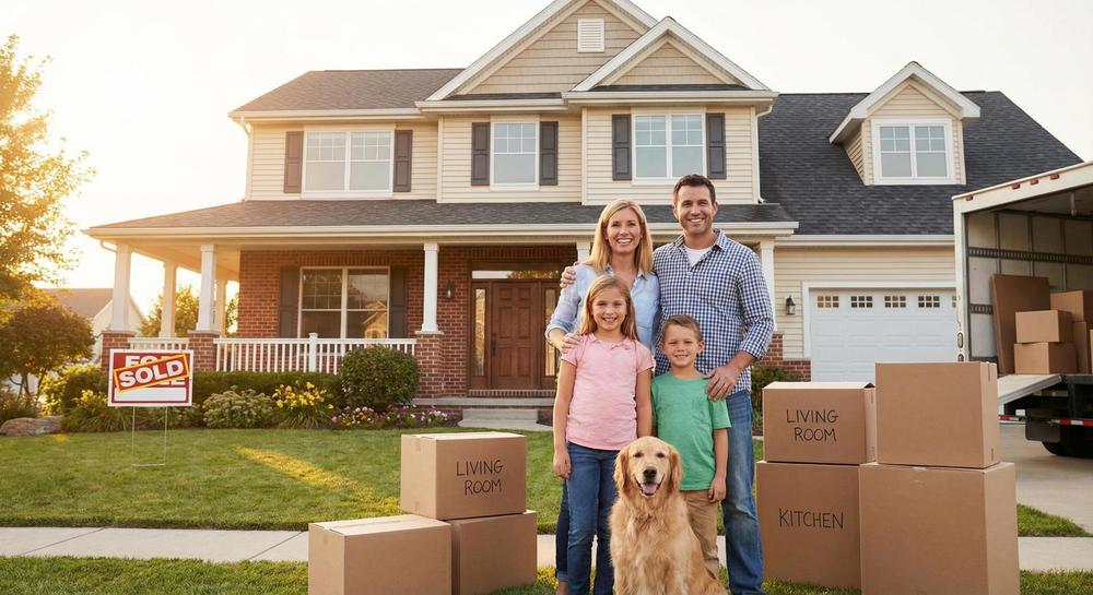 Happy family moving into new home